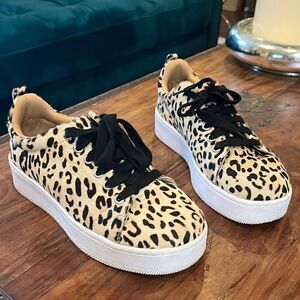 Halogen printed cheetah calf hair sneaker, size 7.5!